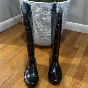 Plaid Knee-High Rain Boots